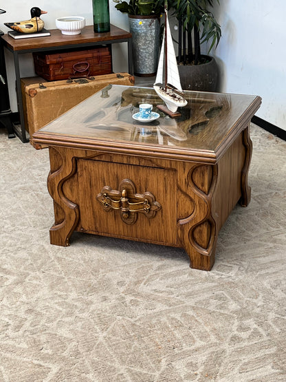 Vintage Carved Glasstop Sidetable