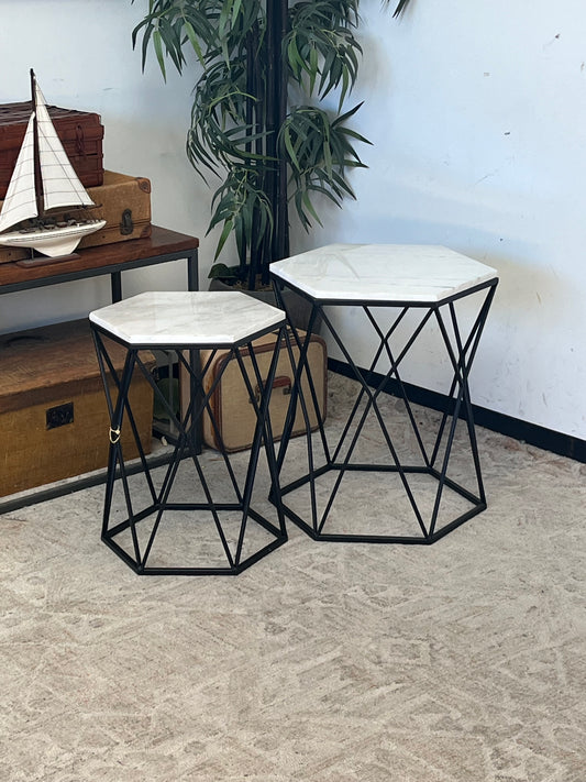 Hexagonal Marble Side Table Set of 2