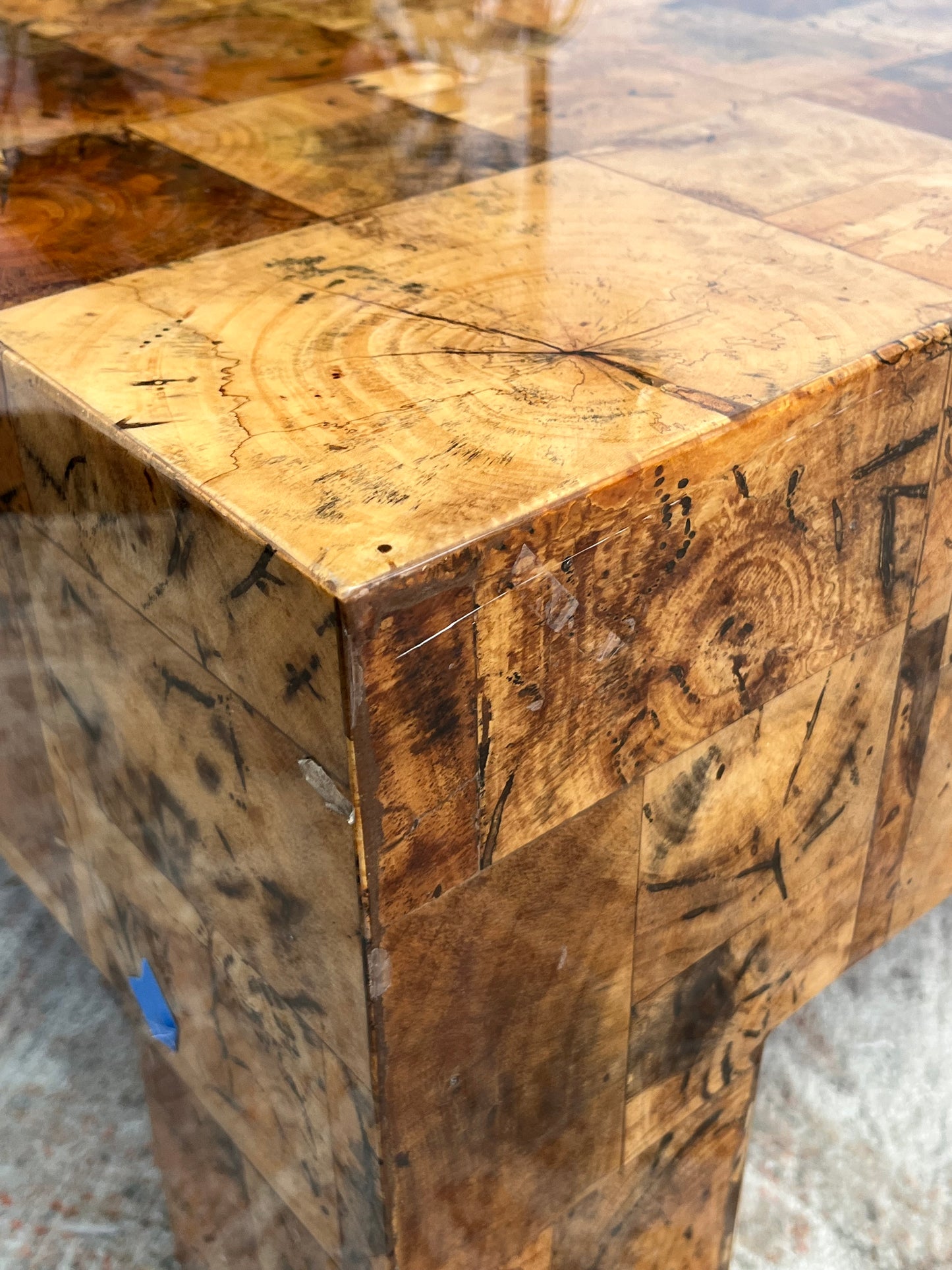 Natural Checkered Wood Coffee Table