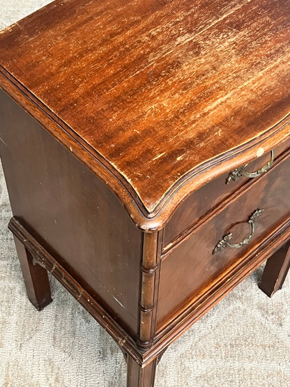 Antique 2-Drawer Wooden Nightstand