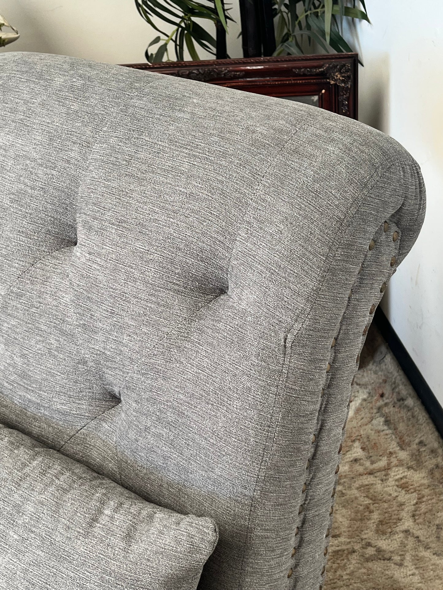 Modern Nailhead Grey Lounge Chaise