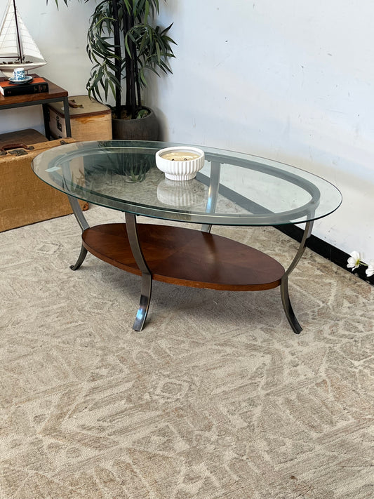 Modern Glass Top Oval Coffee Table