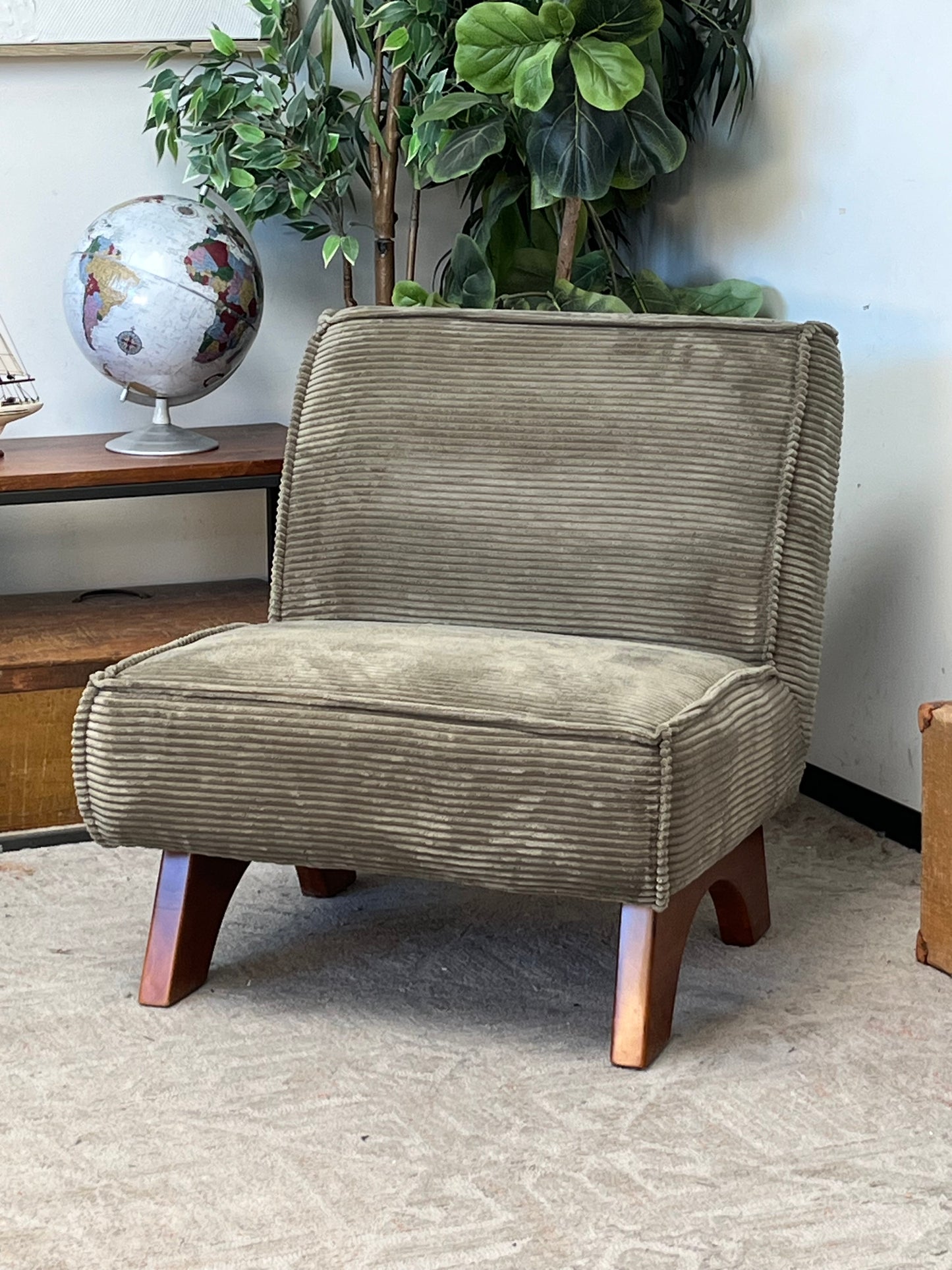 Modern Corduroy Style Green Armchair