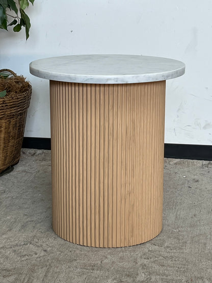Reeded Wood Stone Top Side Table