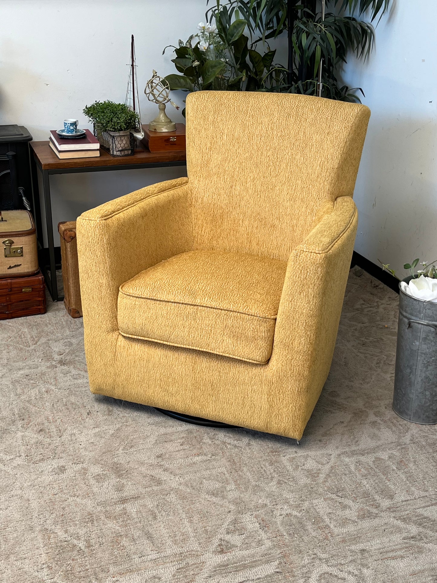Vintage Style Yellow Swivel Chair