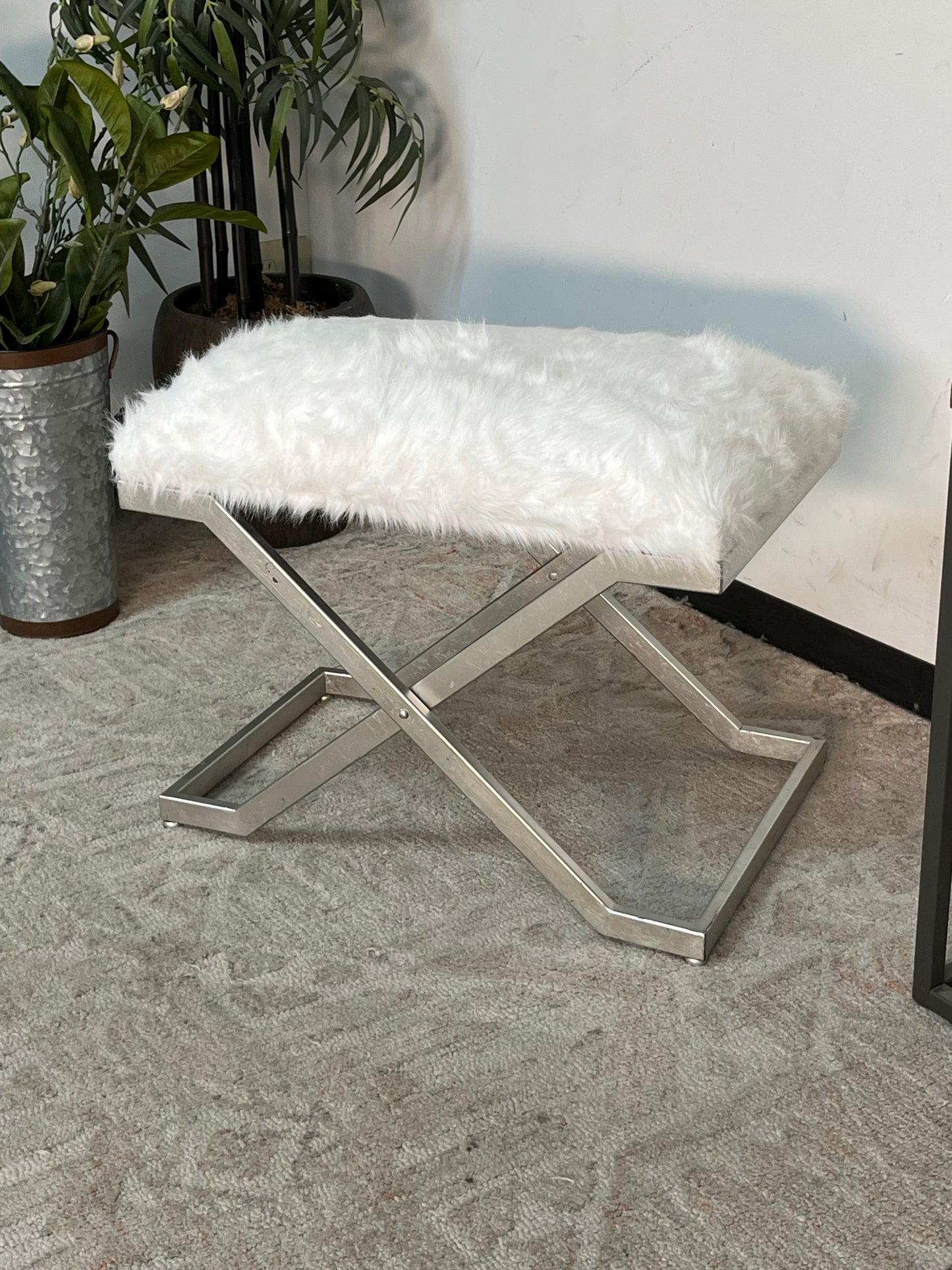 Uttermost Faux Fur White Ottoman