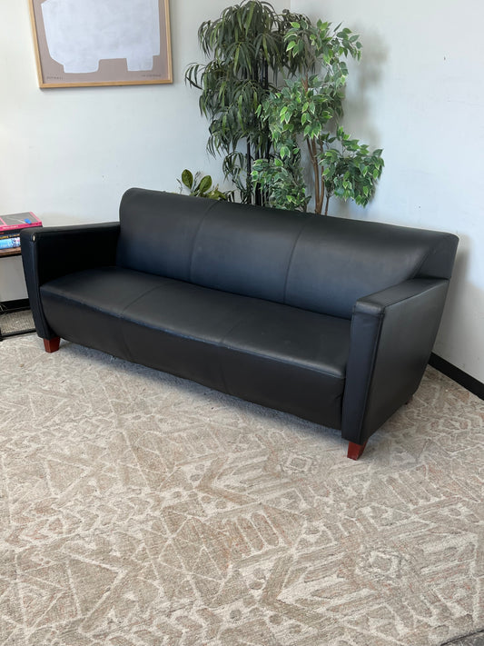 Black Faux Leather Traditional Couch