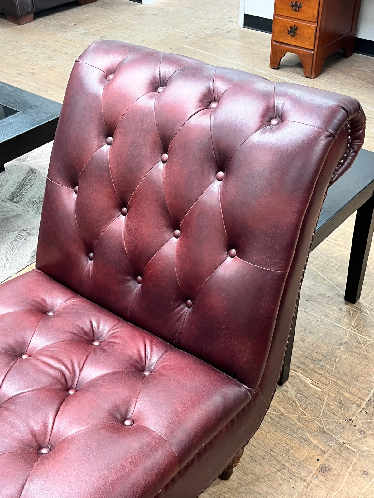 Faux Leather Tufted Club Chaise