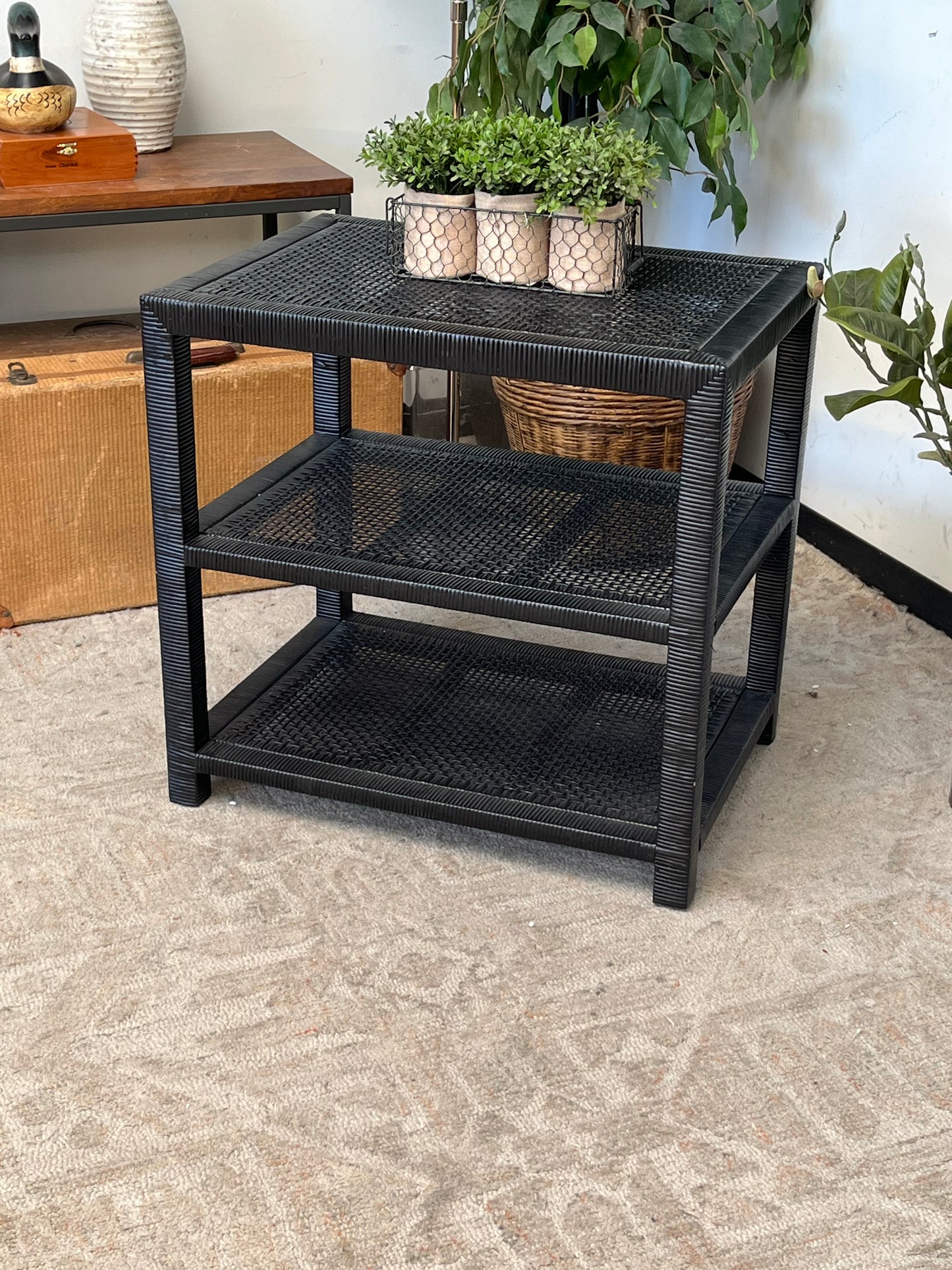 Modern Black Rattan Side Table
