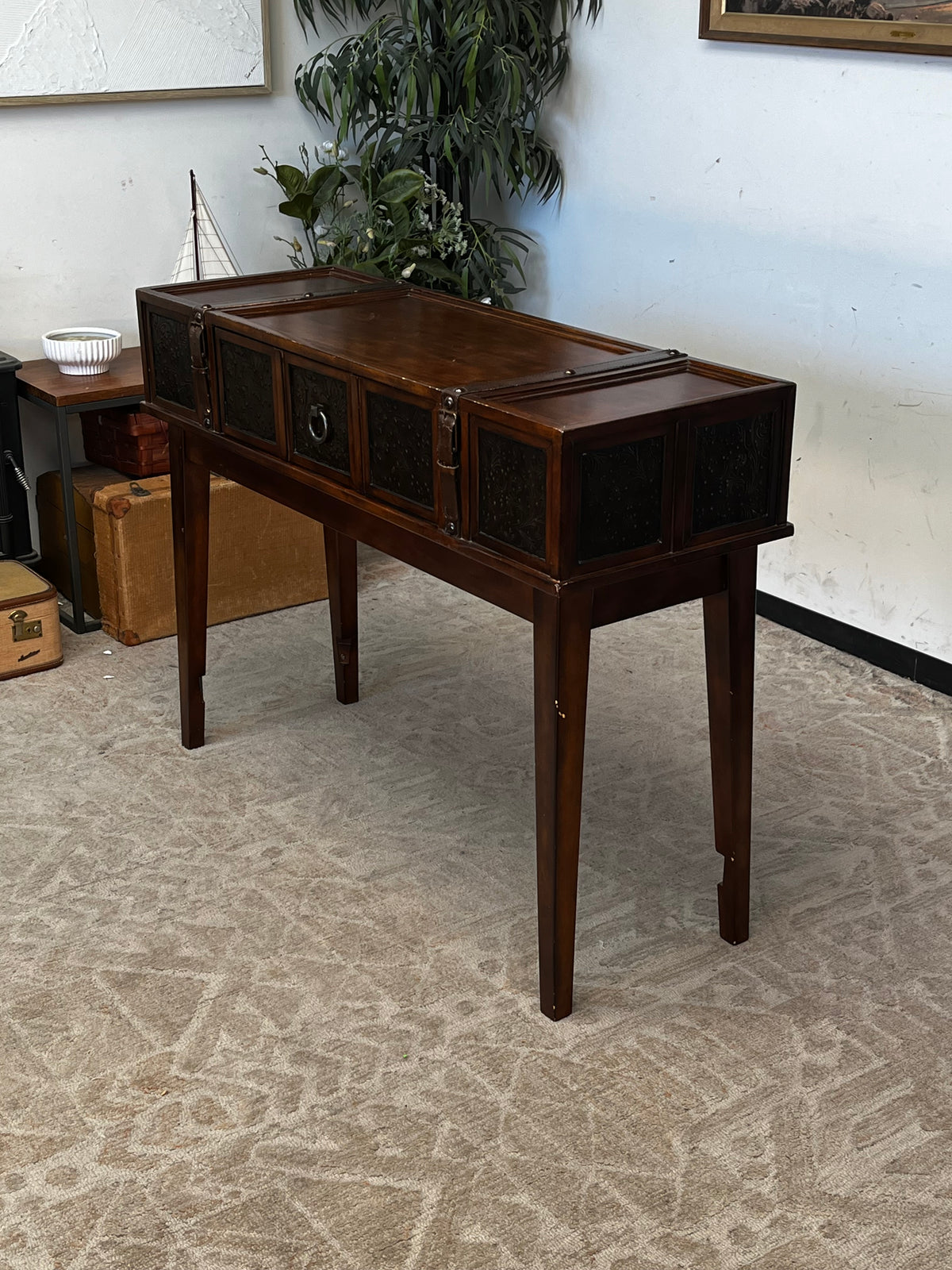 Faux Leather Wooden Console
