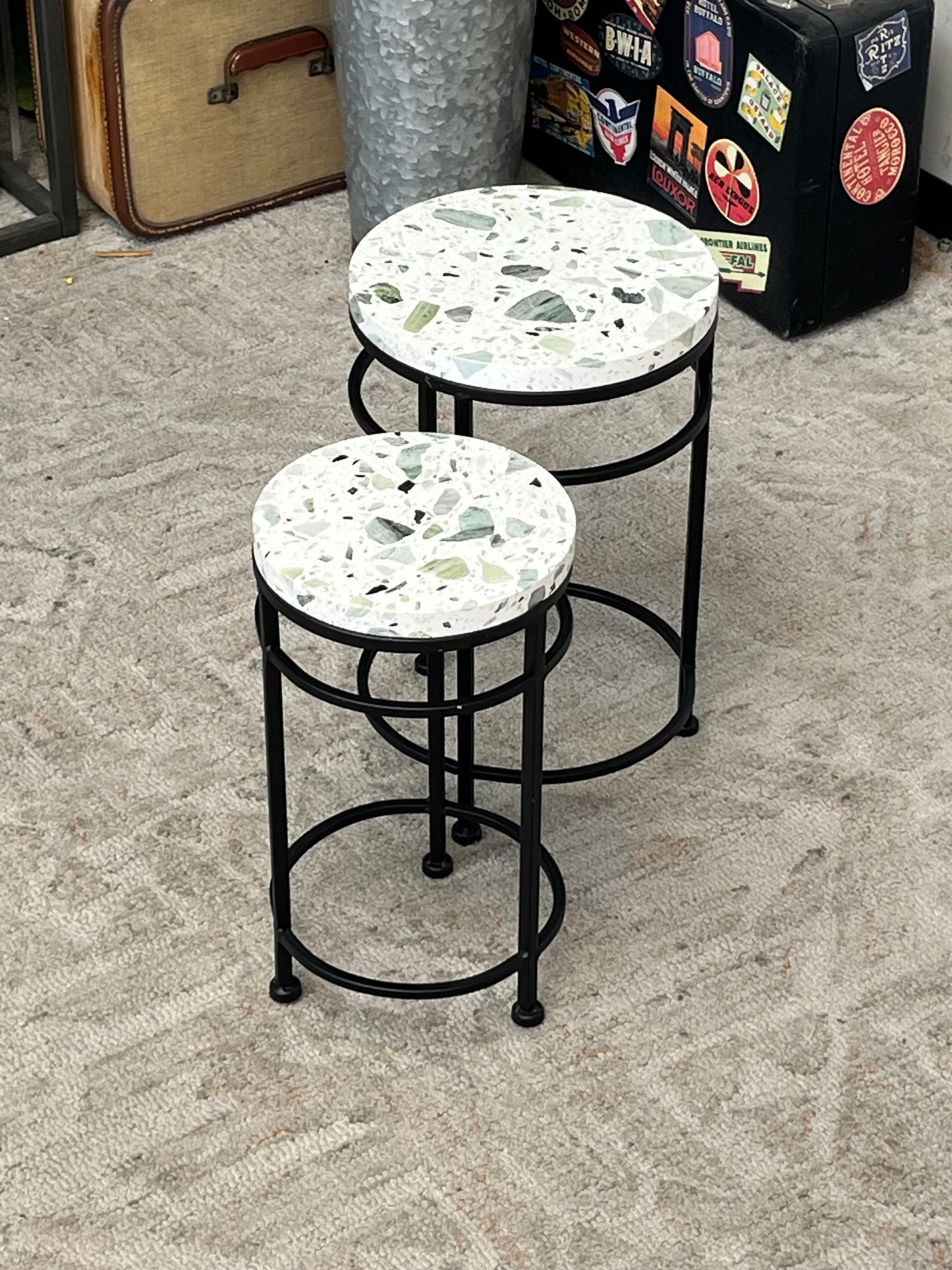 Straight Metal Ceramic Plant Stands Set Of 2