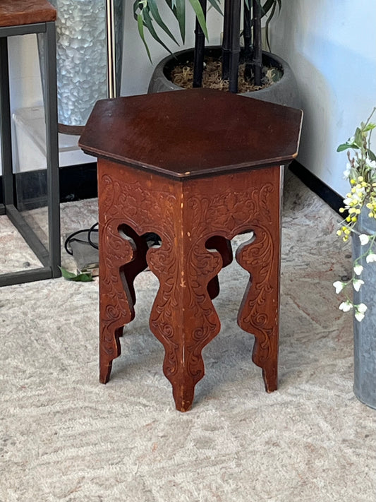 Vintage Wooden Hexagonal Stool
