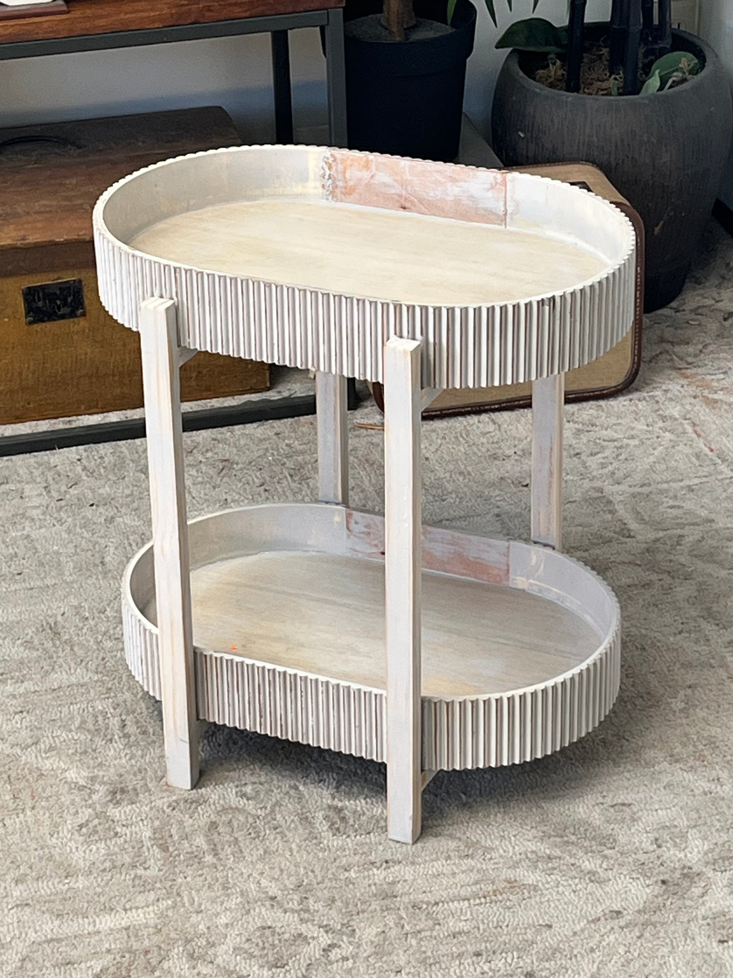 Modern Ribbed Oval Side Table