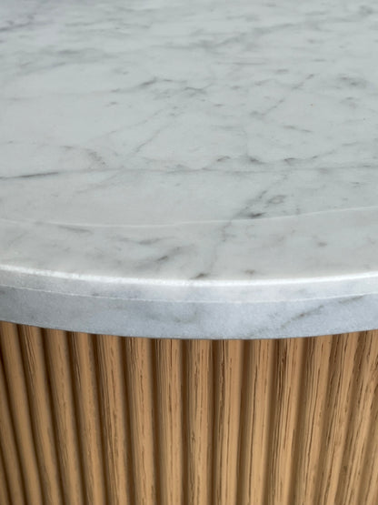 Reeded Wood Stone Top Side Table