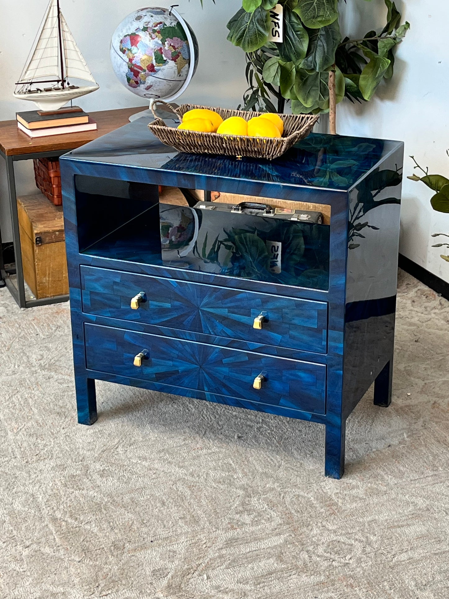 Modern Faux Horn Blue End Table