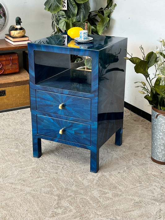 Modern Faux Horn Blue Nightstand