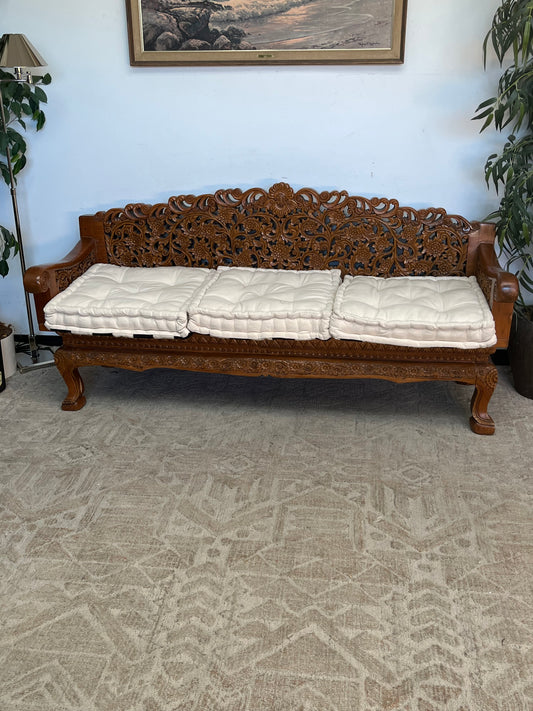 Indonesian Style Hand Carved Wooden Bench