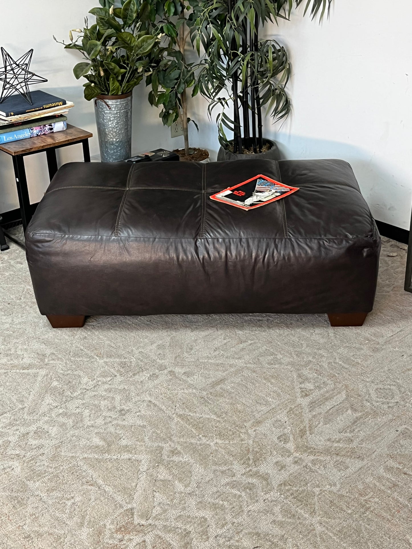 Bonded Leather Brown Ottoman