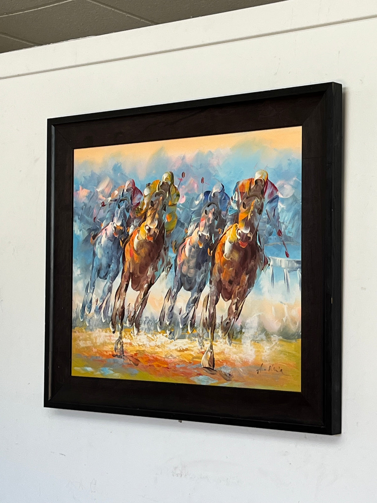 Anthony Veccio Signed Horse Race Painting
