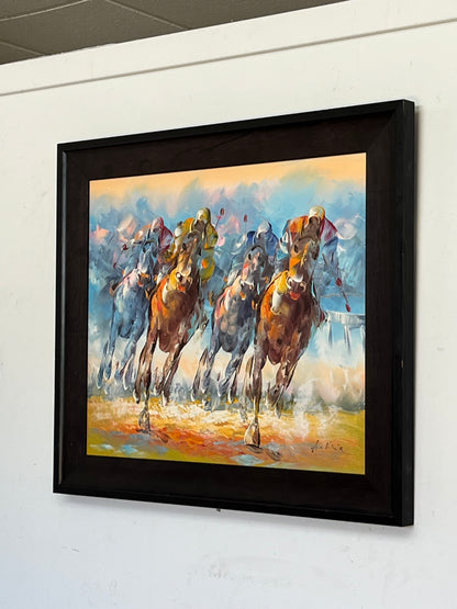 Anthony Veccio Signed Horse Race Painting