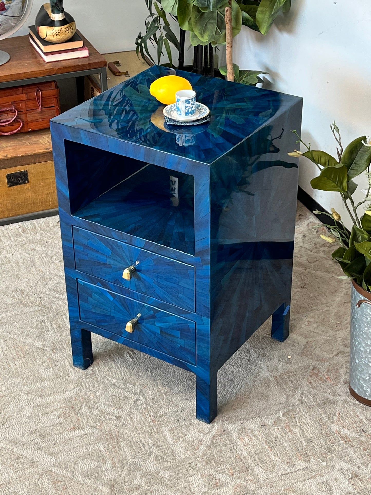 Modern Faux Horn Blue Nightstand