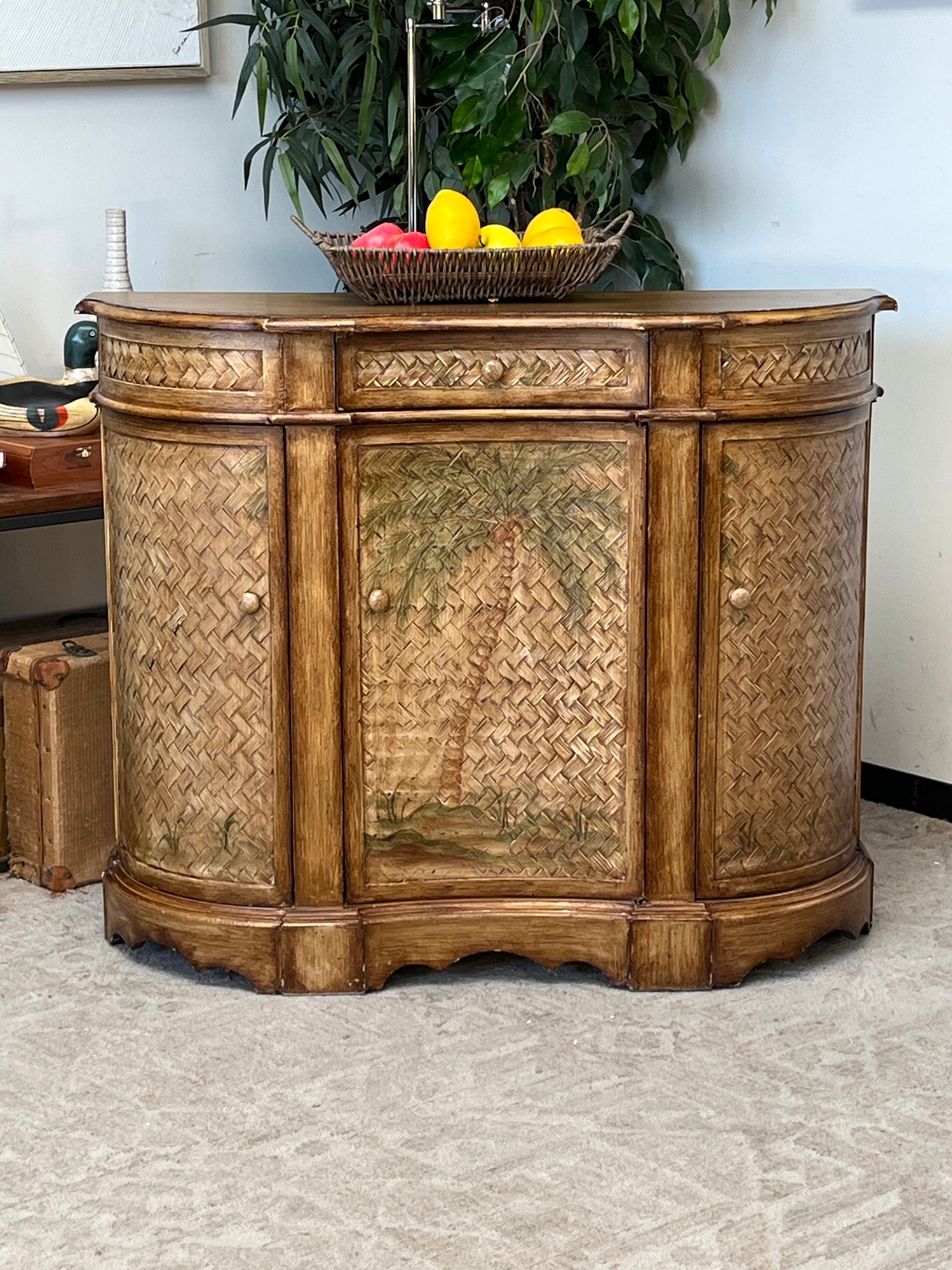 Wicker Half Moon Buffet Cabinet