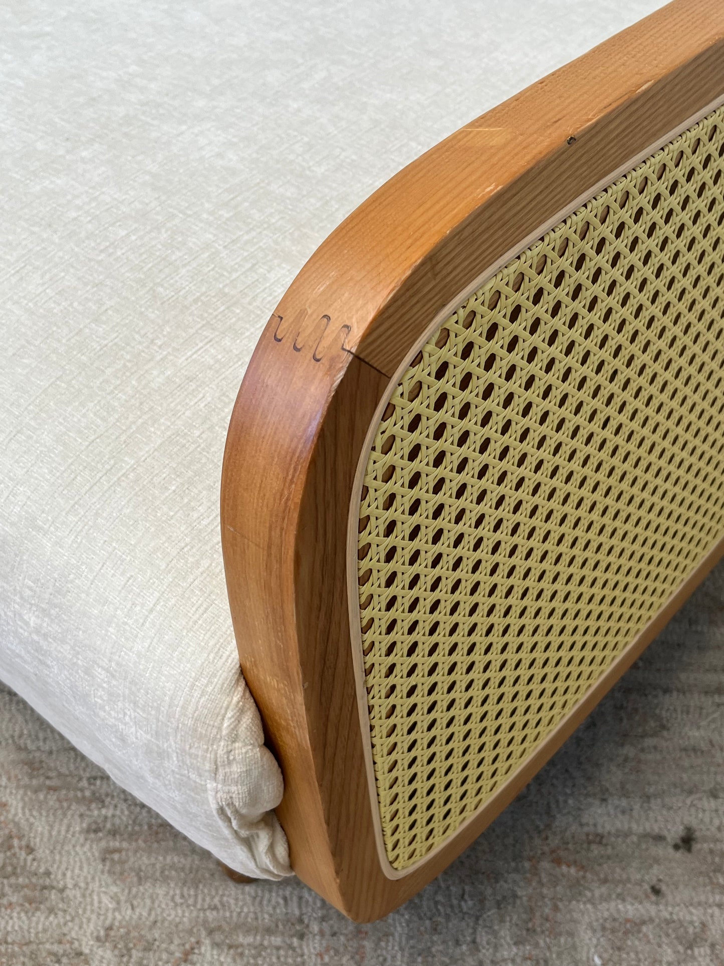 Mid Century Style Rattan & Linen Single Sofa Bed