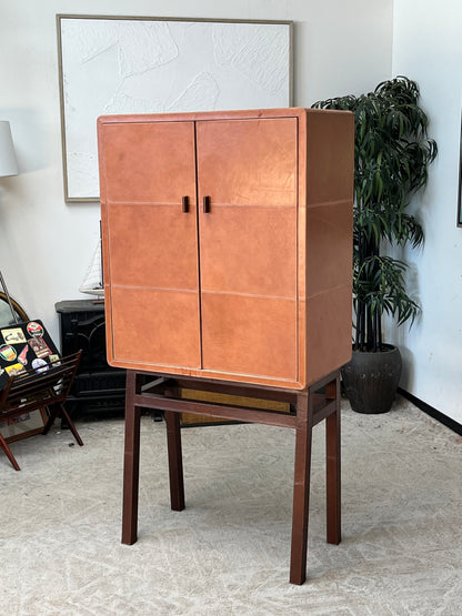Mid Century Modern Leather Bar Cabinet