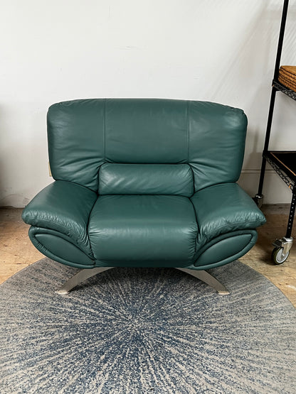 Post Modern Green Leather Armchair