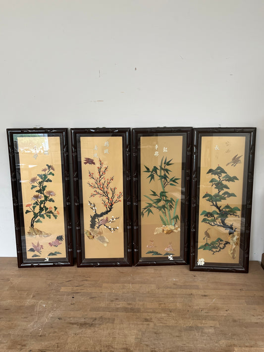 Chinese Wall Panel Decor With Glass Set of 4