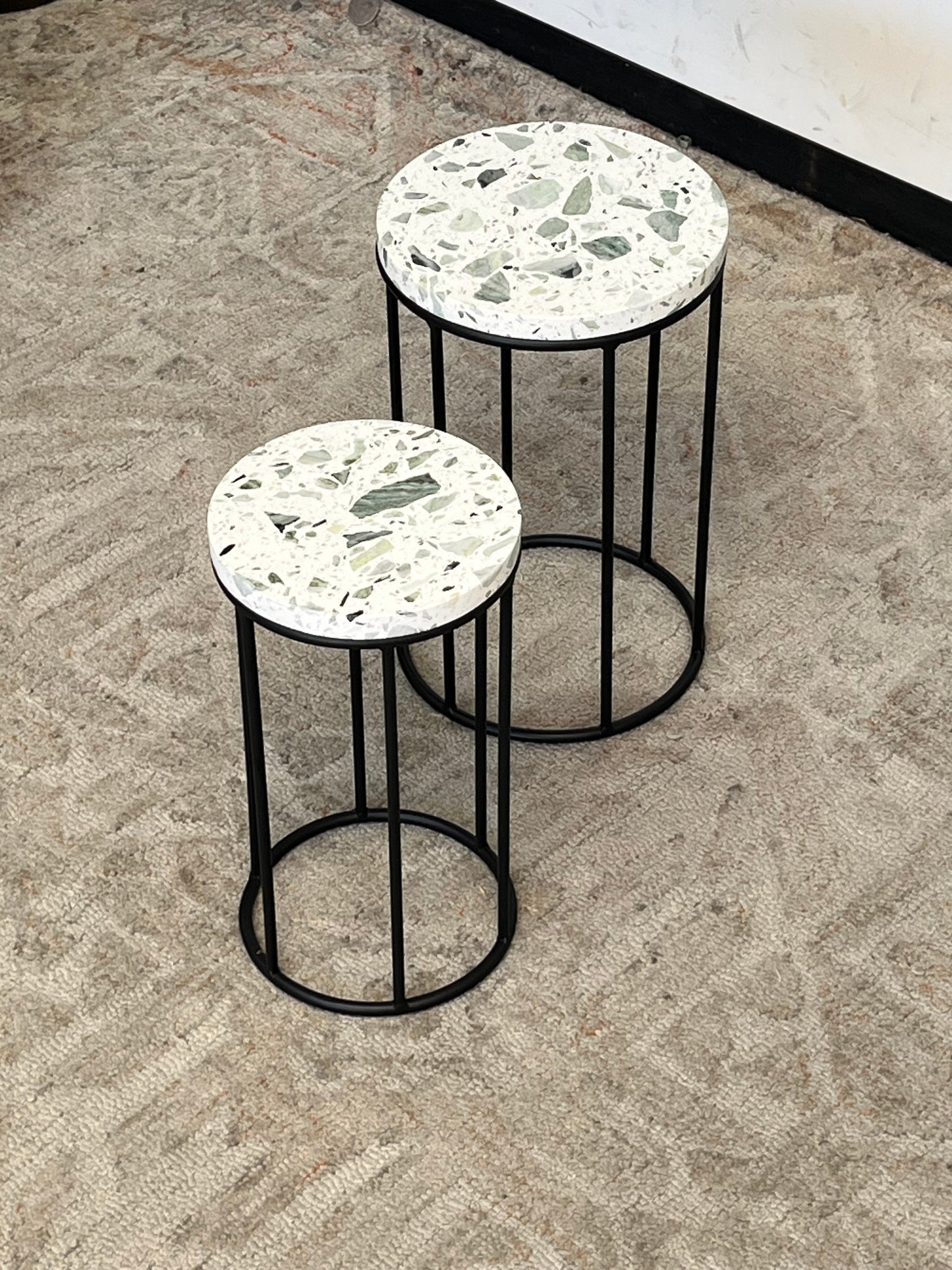 Pair of Modern Round Stone Top Side Tables