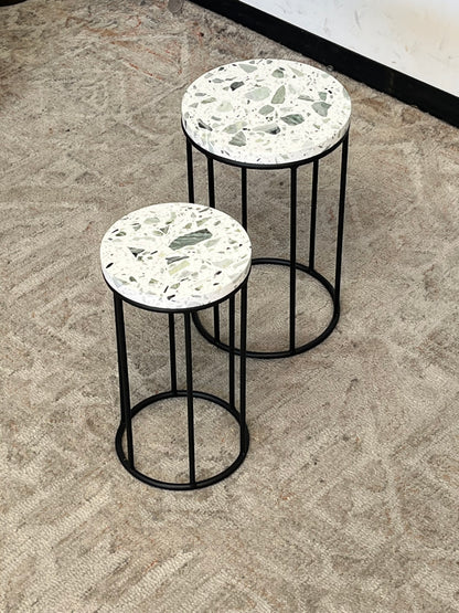 Pair of Modern Round Stone Top Side Tables