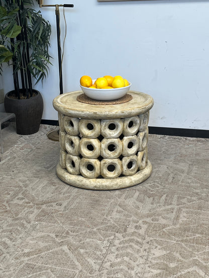 Outdoor Concrete Beige Ring Pattern Side Table