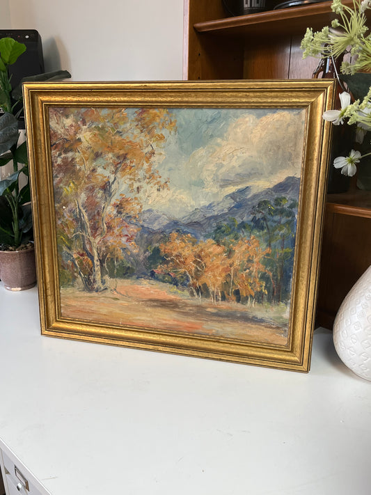 Framed Oil Painting Landscape With Gold Tone Wooden Frame
