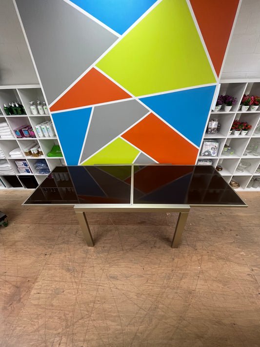 Metal Table with Extendable Glass Tabletop