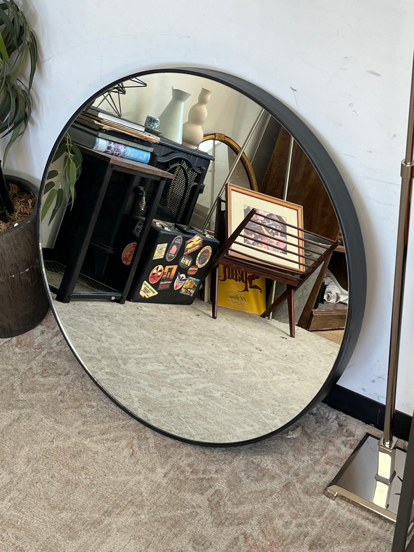 Modern Black 32" Rounded Metal Mirror