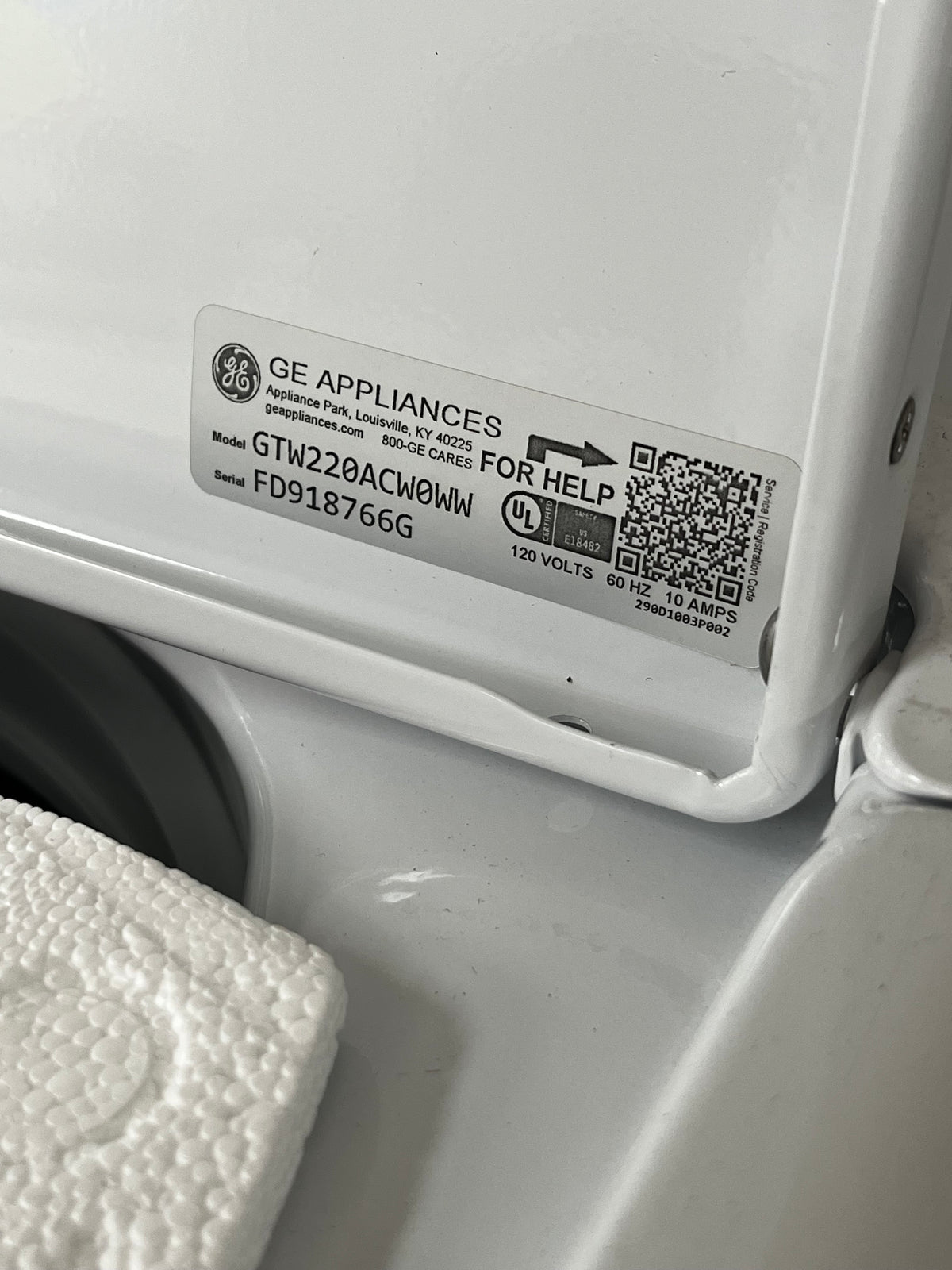 GE Electric White Top Load 120v Washer