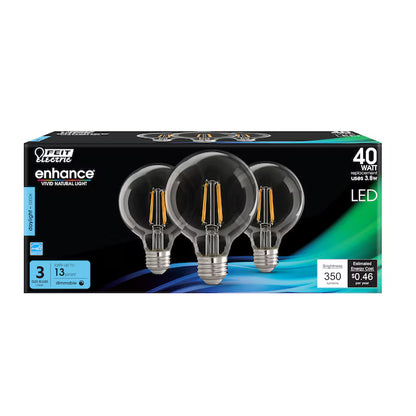 Feit Enhance 3-Pack G25 LED Bulb Daylight 40 Watt Equivalence