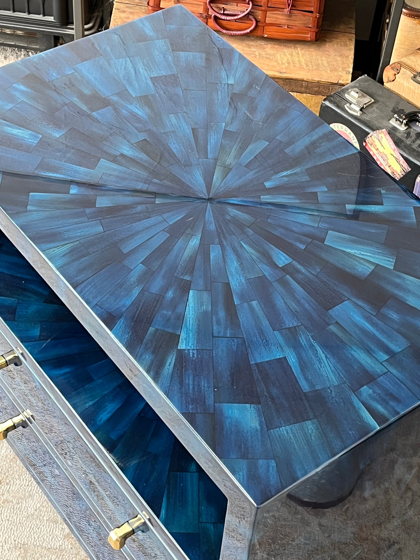 Modern Faux Horn Blue End Table