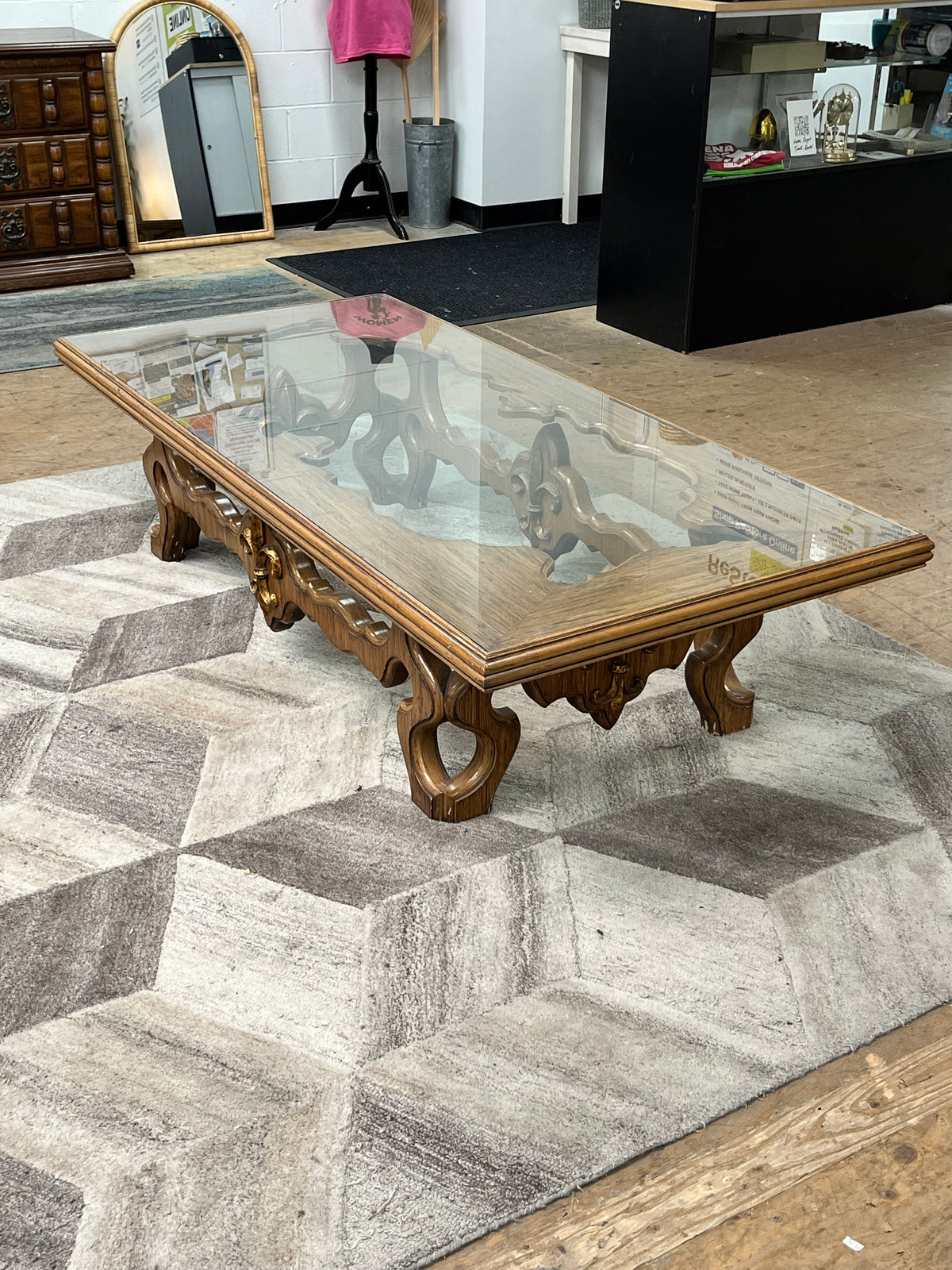 Vintage Wood-Carved Coffee Table