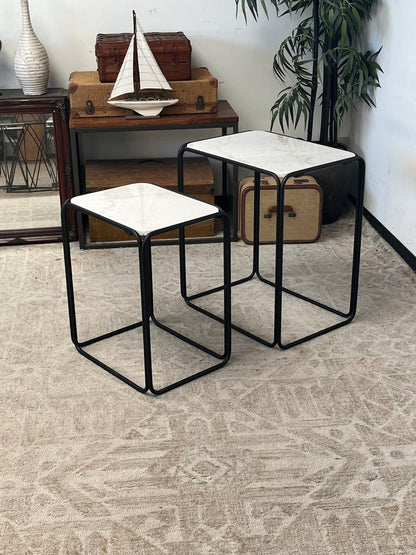 Rectangular Marble Nested Side Table Set of 2