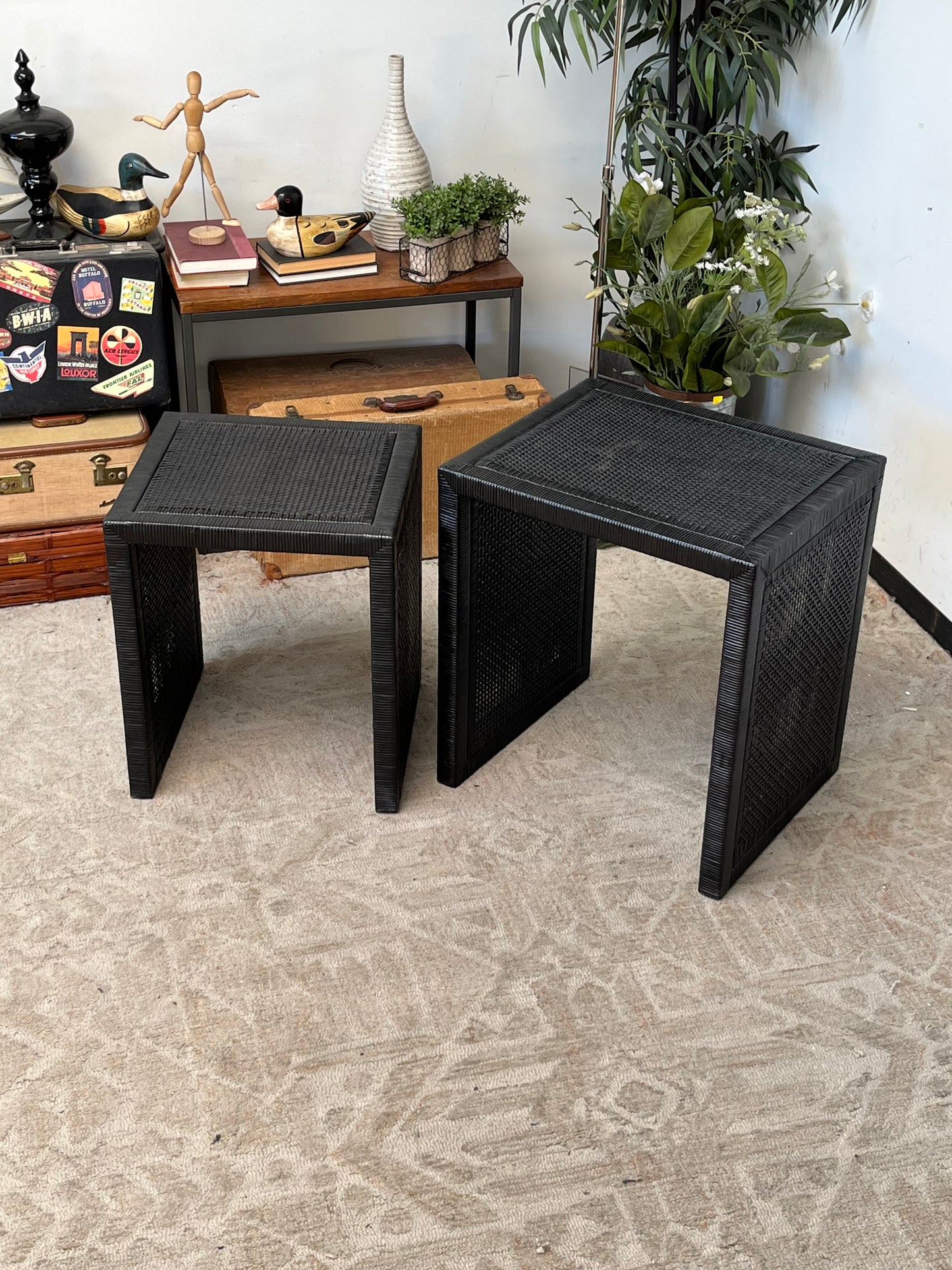 Modern Rattan Nesting Side Tables