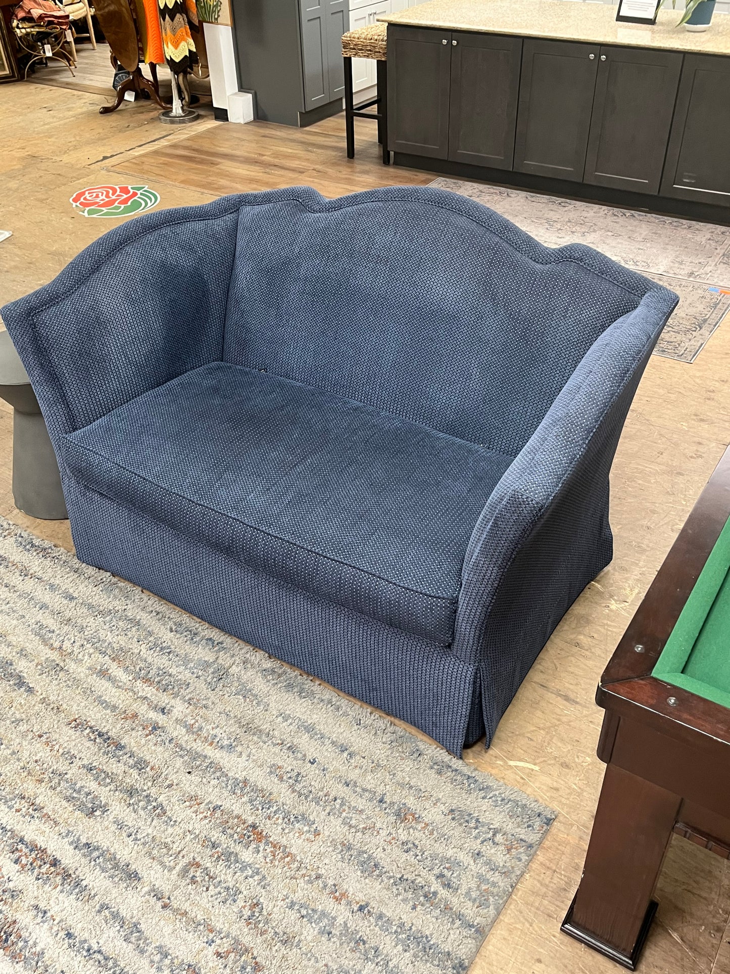 Wesley Hall Blue Linen Loveseat