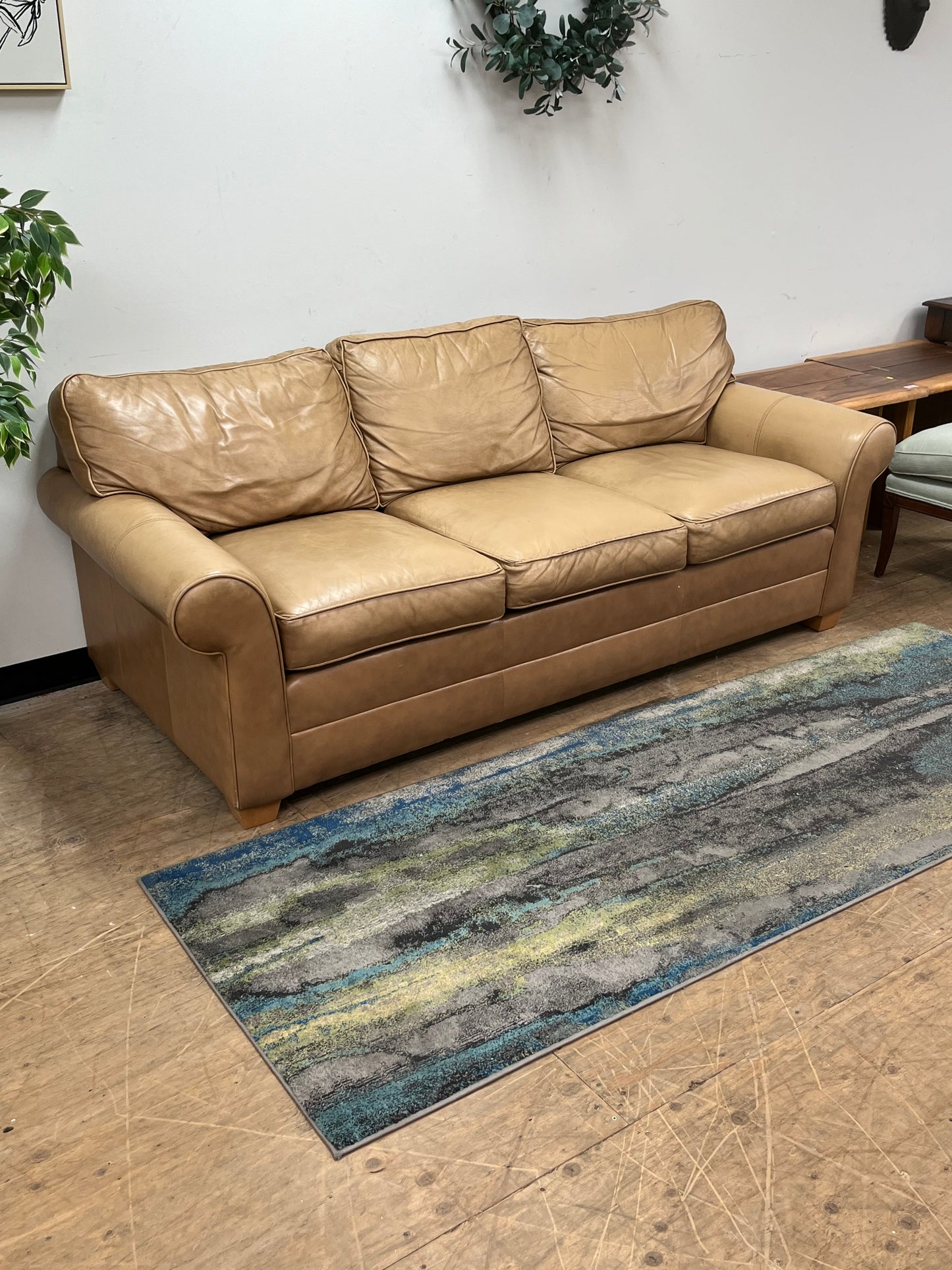 Ethan Allen Tan Leather Couch