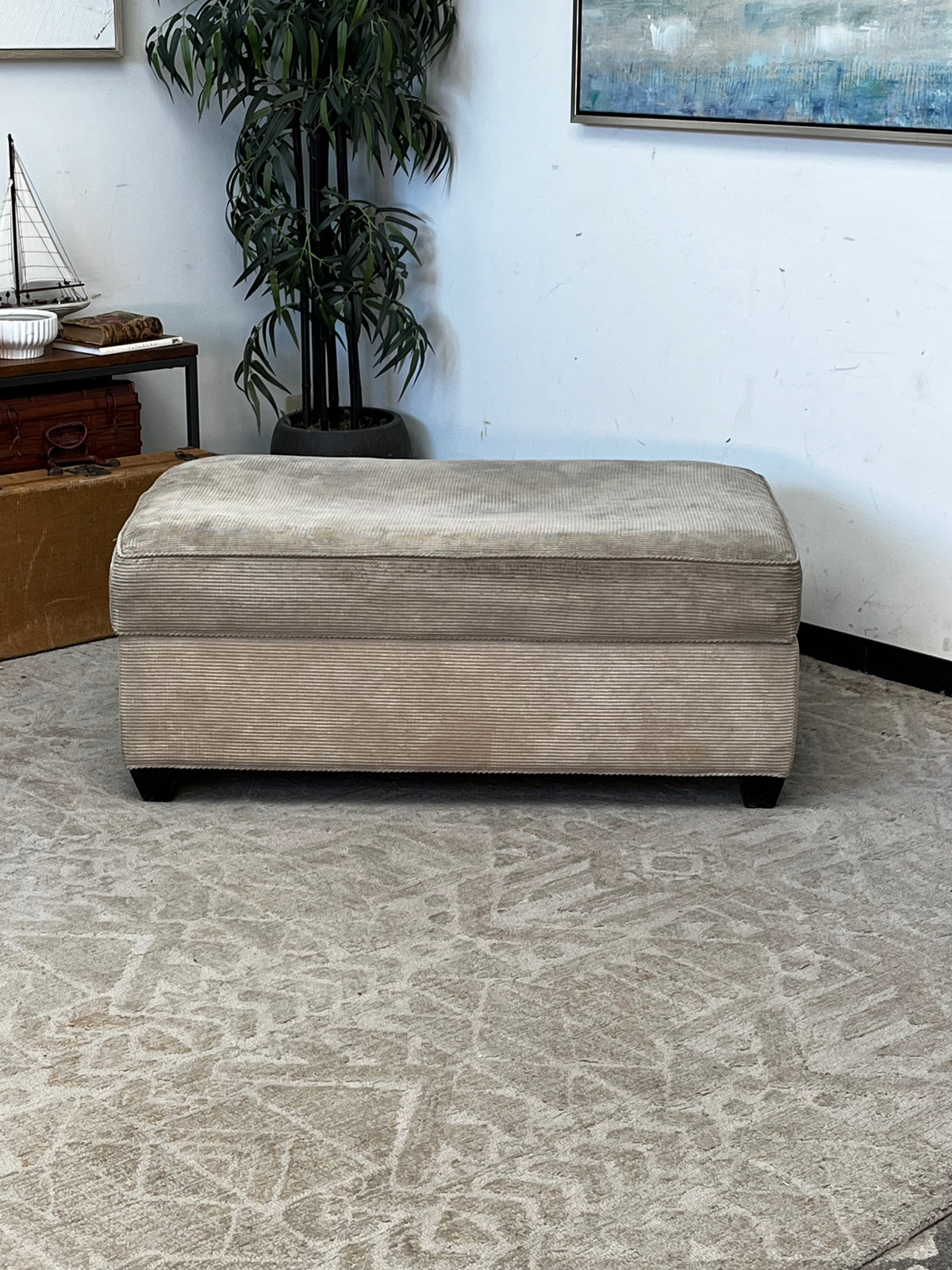 Crate & Barrel Linen Ottoman w/ Storage