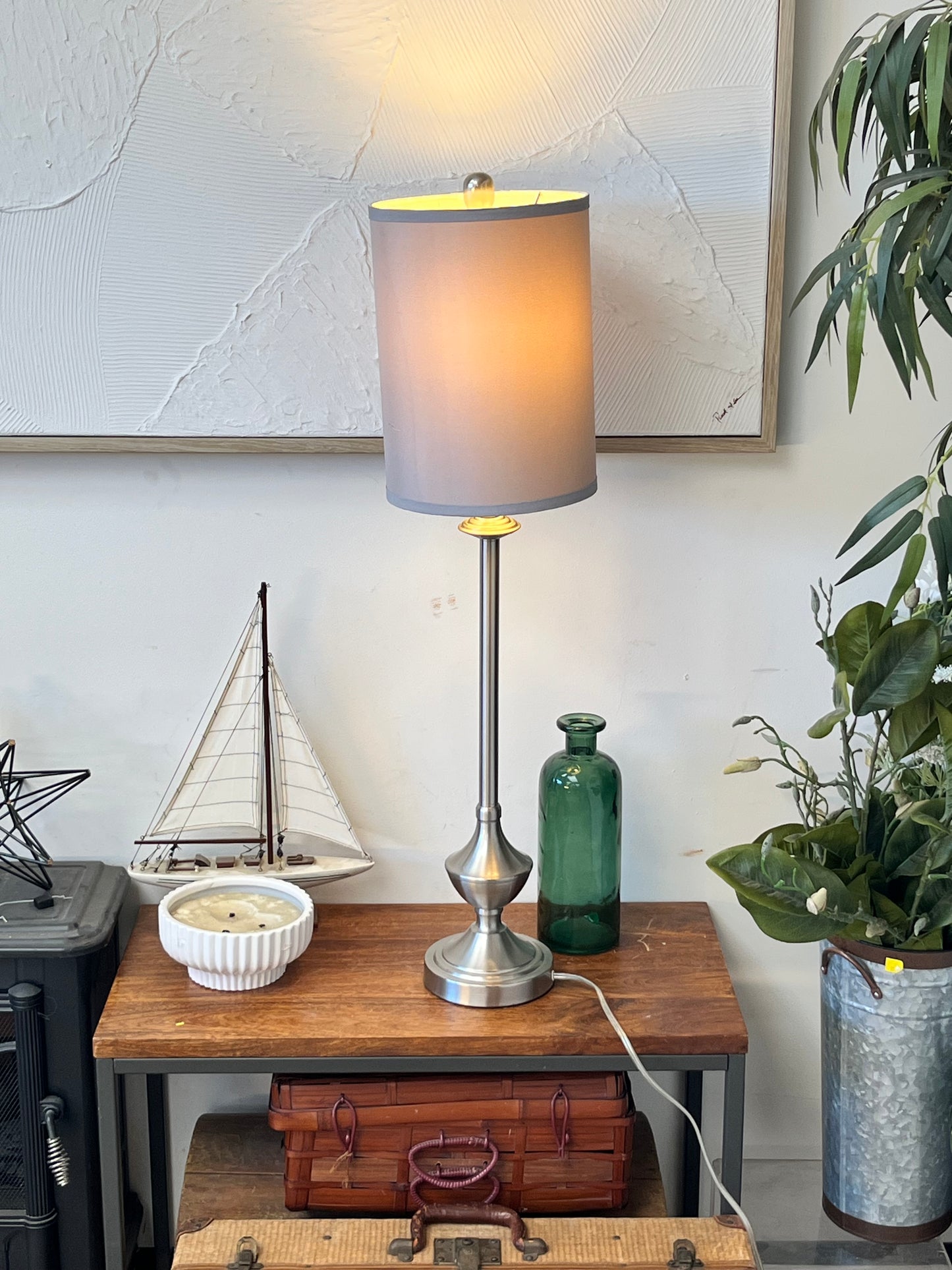 Modern Silver Tone Table Lamp