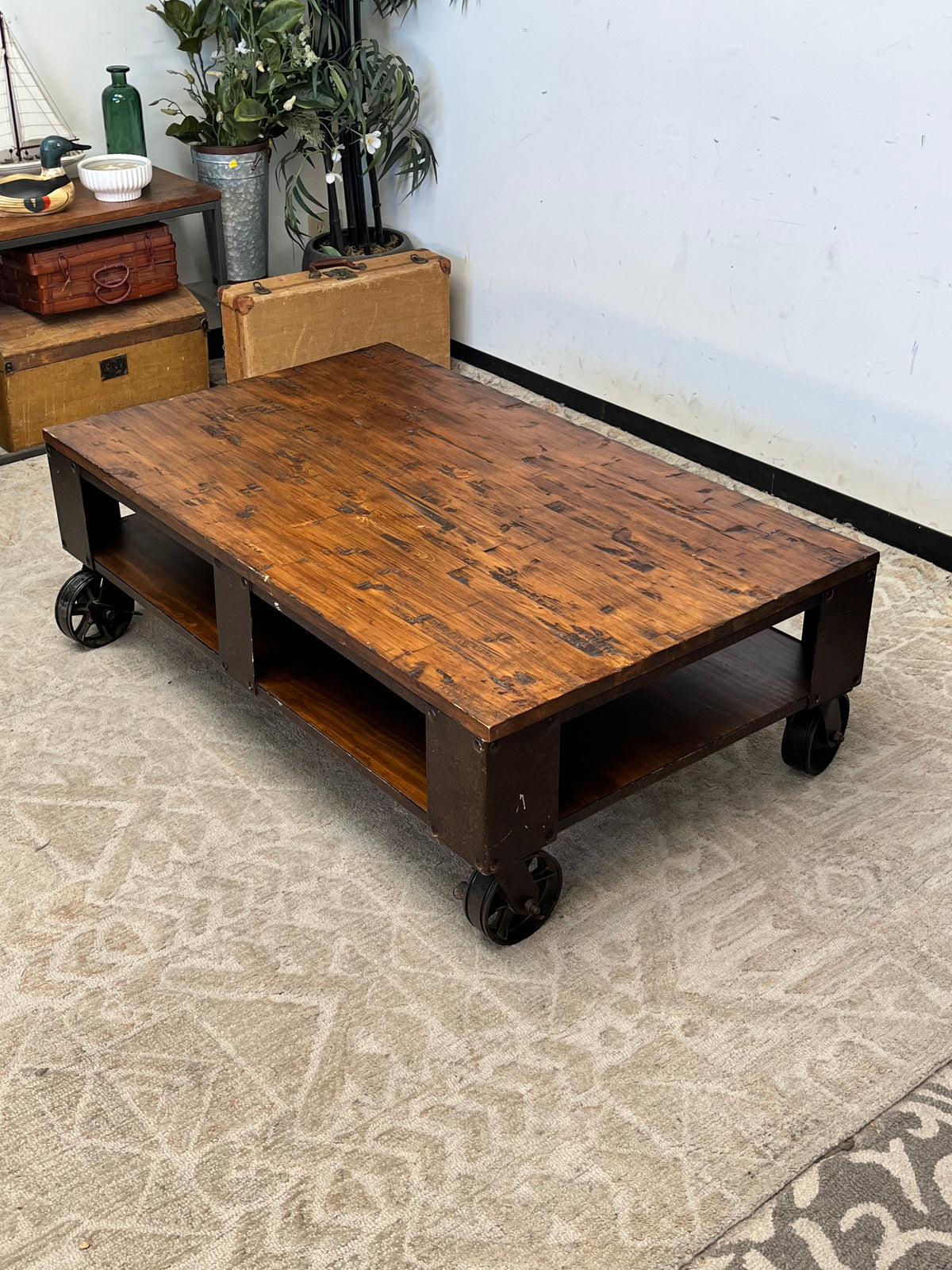 Rustic Style Rolling Coffee Table