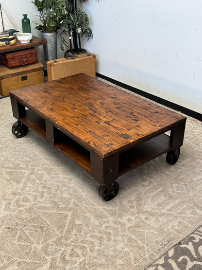 Rustic Style Rolling Coffee Table