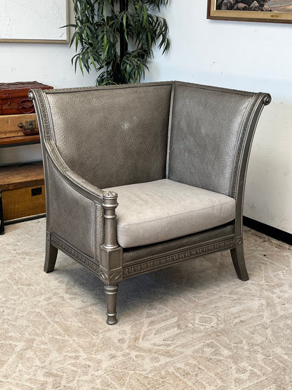Ornate Style Gray Wooden Accent Chair