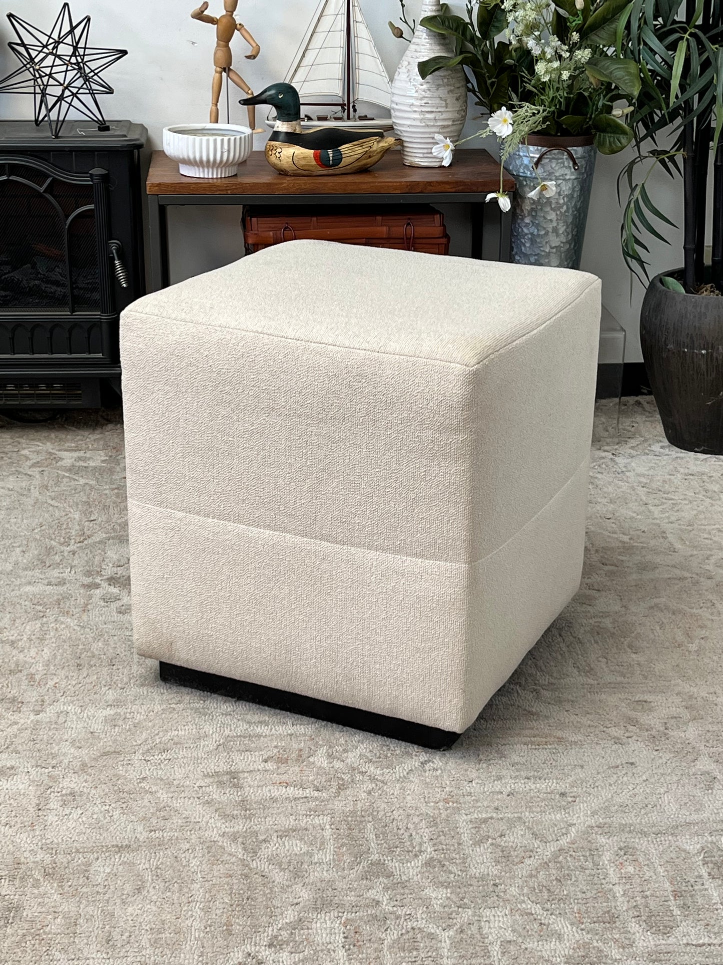 Kreiss Square Linen Ottoman
